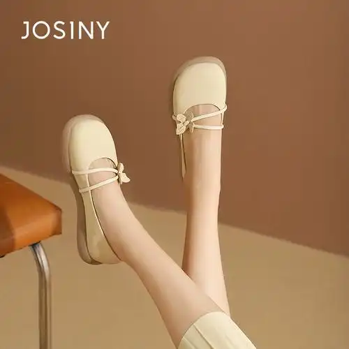 百搭玛丽珍浅口女鞋女卓诗尼2023春季平底鞋奶奶鞋新款圆头单鞋