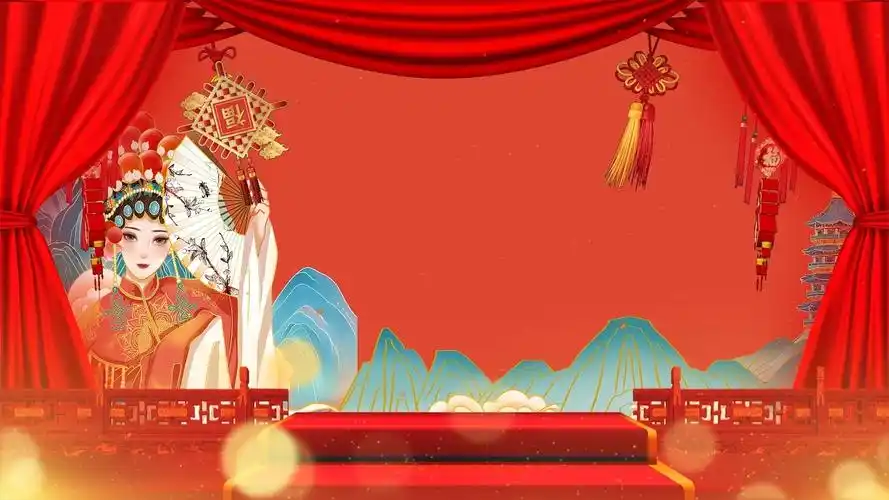 4k红色中国风mp4相声戏曲舞台视频背景戏曲舞台背景相声戏曲舞台背景