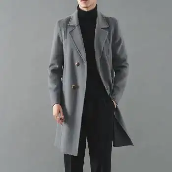 市产双面羊绒毛呢大衣男短款冬季新款双排扣西装领羊毛呢子人物外套