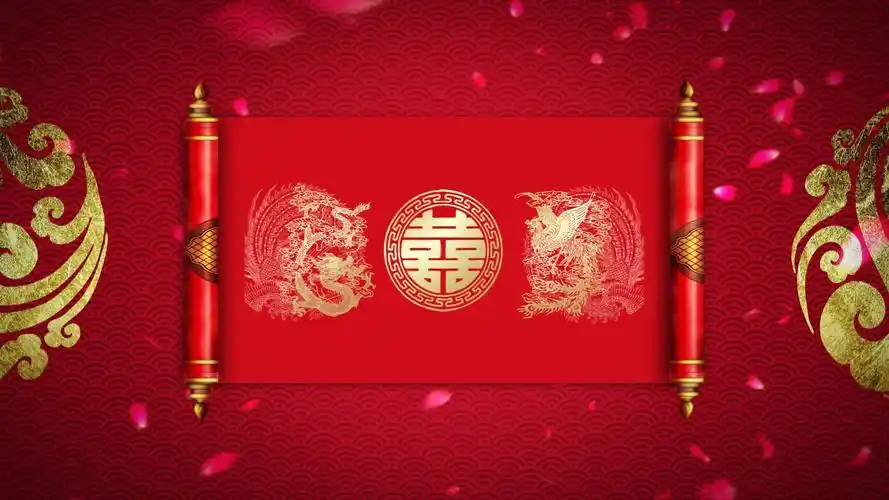 大气中式婚礼卷轴展开led背景视频