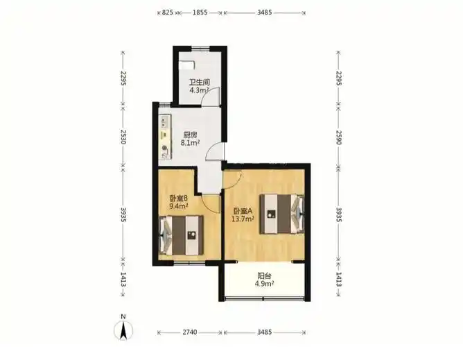 一室一厅改两房两房朝南厨卫朝北全明户型