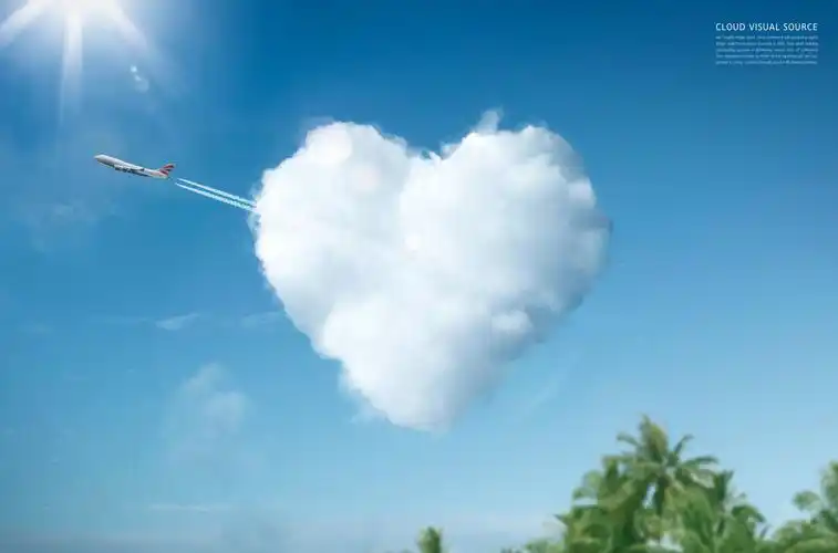 湛蓝天空背景白云爱心符号psd素材