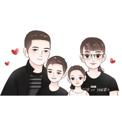 家庭头像设计,一家四人亲子头像,创意手绘头像