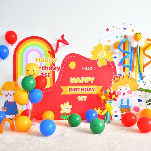 女宝宝生日背景墙布置儿童一周岁百日宴装饰气球卡通主题套餐
