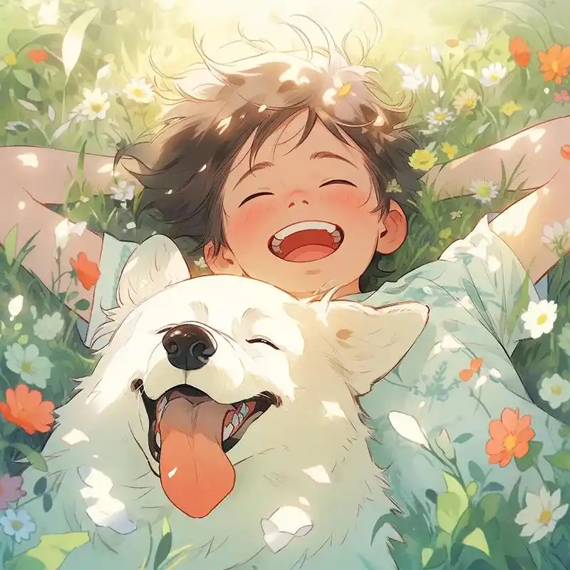 治愈头像,躺在草地上的男孩和狗.#优质头像 #动漫头像 #男 - 抖音