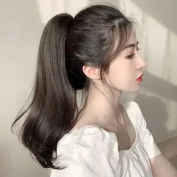 式微翘马尾蓬松自然卷发假发女网红长发马尾自然黑绑带款微翘马尾40cm