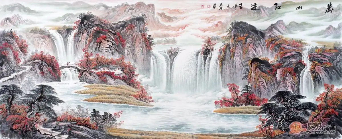 聚宝盆山水画 宋唐新品力作字画《万山红遍》