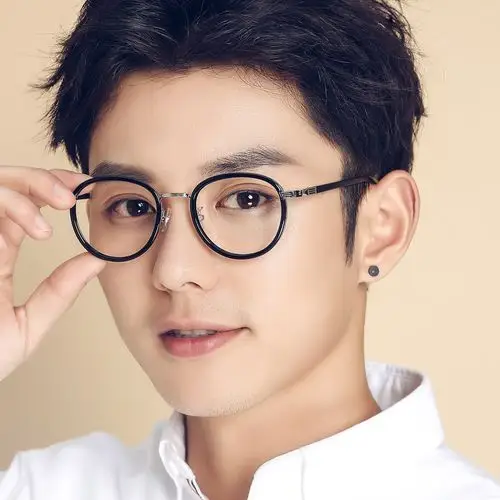 复古眼镜框男文艺圆框圆形眼镜男女同款防蓝光平光镜超轻学生配镜