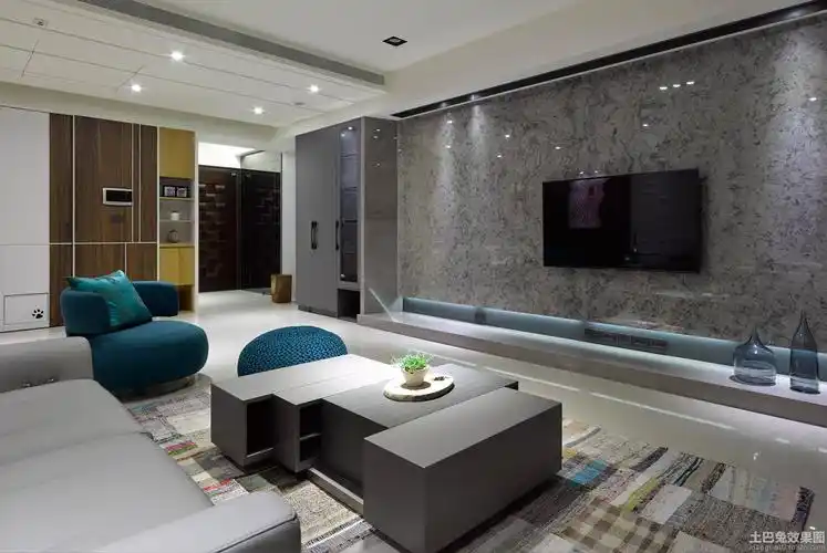 现代简约风格客厅微晶石电视背景墙装修效果图