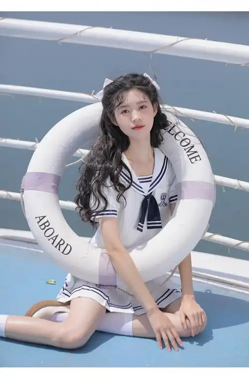少女水手服海军风甜美套装裙日系条纹jk学院风两件白色连衣裙领带l