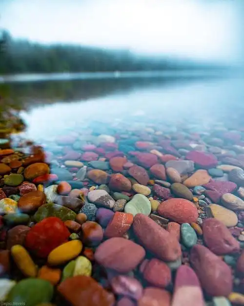 清澈见底的小河底部布满了五彩斑斓的鹅卵石