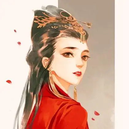 手绘唯美古风红衣女子,非常适合爱汉服文化的女生使用的古风头像
