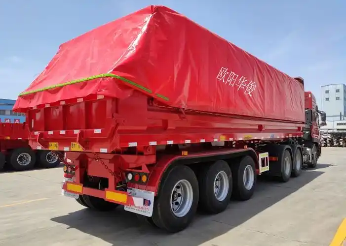 【新款推荐】欧阳华俊9.5米电动篷布后翻自卸半挂车隆重上市啦