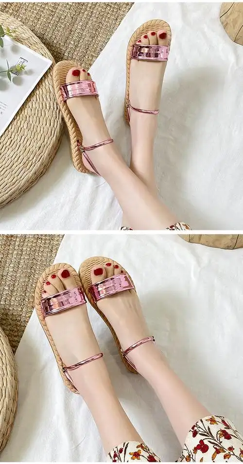 凉鞋女平底夏罗马鞋凉鞋女夏季学生软底平底露趾t型两穿韩版罗马鞋