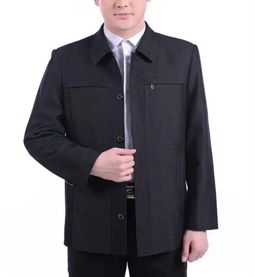 中年男装扣子毛呢外套秋季中老年人男士翻领夹克衫上衣春秋装爸爸