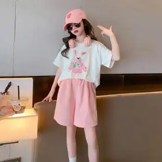 萌菲思大童女装夏装新款女童夏季套装韩版813岁学生童装女孩衣服两件