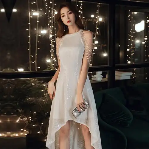 宴会小晚礼服女2021新款白色气质名媛连衣裙轻奢小众高端平时可穿