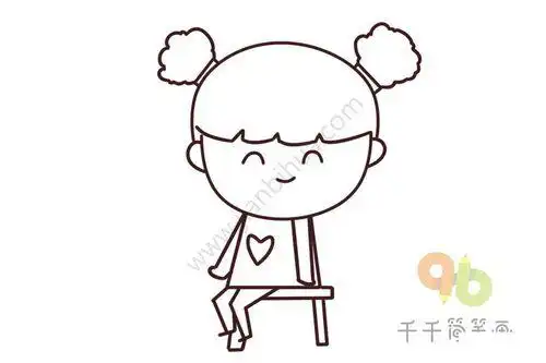 侧坐女孩简笔画