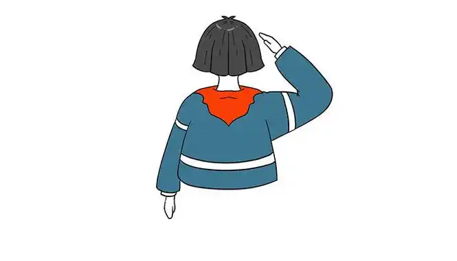 3,接着画出小女孩敬礼的样子.2,然后画出小女孩的衣服.