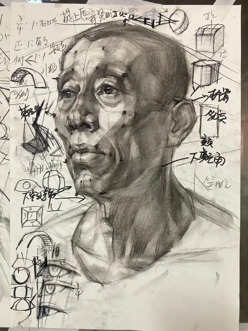 素描头像结构到完整画面