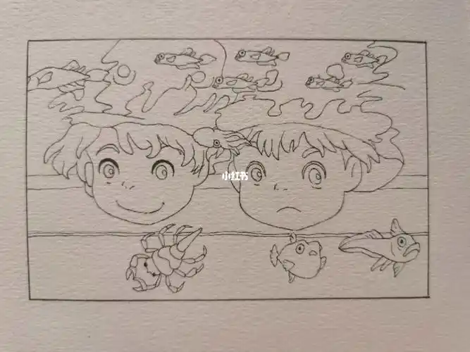 宫崎骏动画场景手绘悬崖上的金鱼姬
