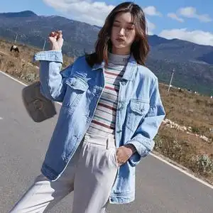 牛仔外套女深蓝色学生