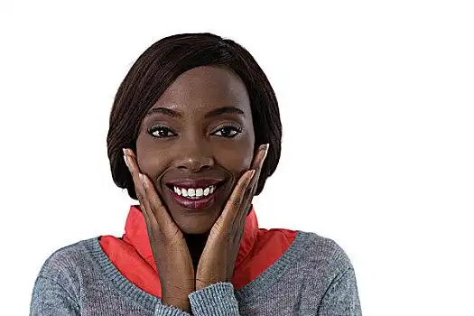 女人,微笑,头像,手托下巴,白色背景