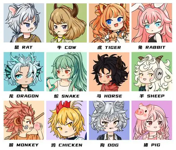 十二生肖动物拟人q版系列