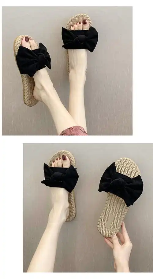 网红凉拖女夏外穿2020新款时尚百搭蝴蝶结春拖鞋女平底一字沙滩鞋