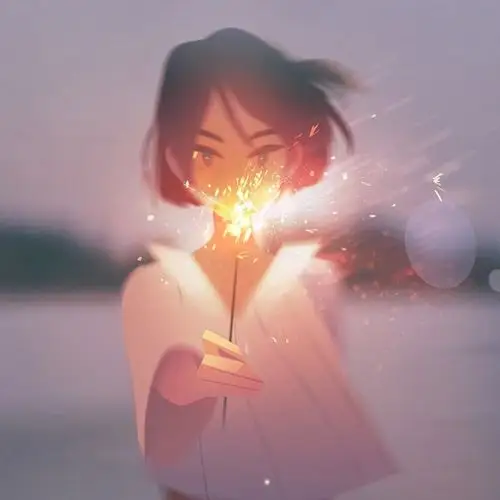 唯美拿烟花棒动漫女生头像图片