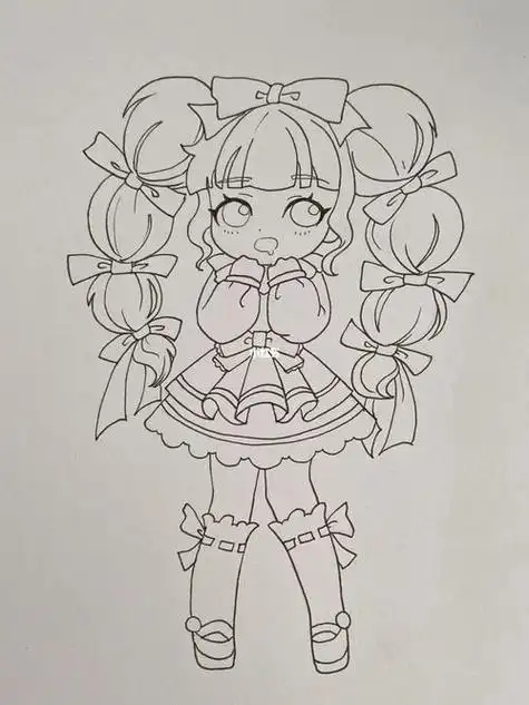 动漫 人物图片卡通动漫人物女孩少女马克笔手绘正面全身简笔画|简单