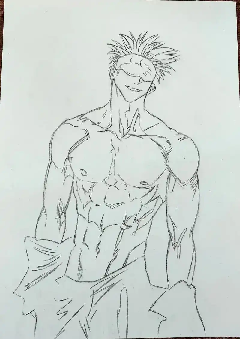 男生腹肌漫画线稿 - 抖音