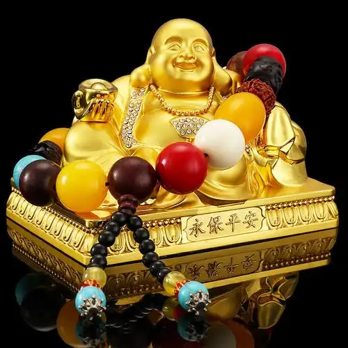 高档汽车摆件合金弥勒佛像招财车载香水座保平安汽车摆件车内装饰