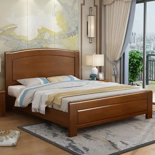 美式乡村全实木床1.8米1.5米双人床软包皮质家具橡胶木轻奢