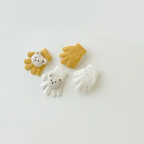 小熊宝宝手套冬天保暖毛绒儿童五指手套秋冬季护手男童女童小女孩