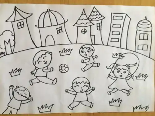 幼儿园校园简笔画彩色