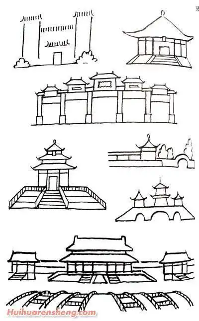简笔画古代风格建筑