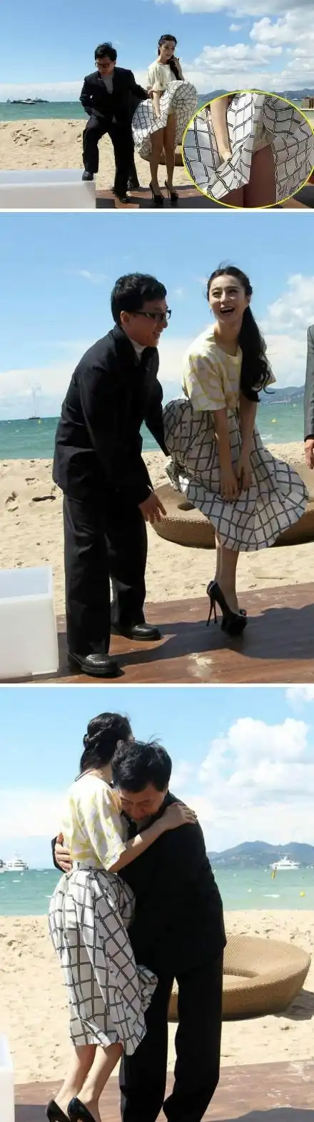 范冰冰戛纳疑走光成龙以腿护花