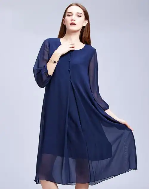 女款深藏青色真丝连衣裙