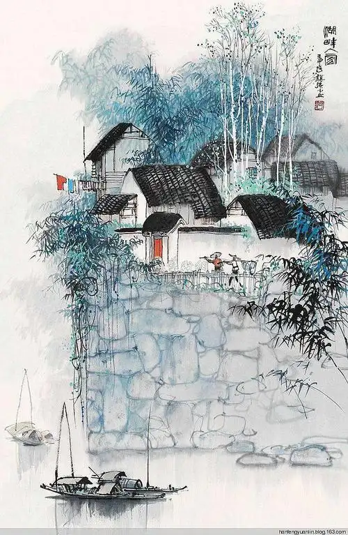 烟雨江南水乡水墨画烟雨江南水乡水墨画画家