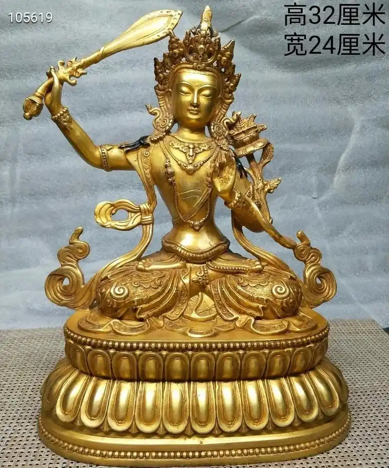 紫铜全鎏真金文殊菩萨佛像,重量8.57公斤#藏传佛教造像 # - 抖音