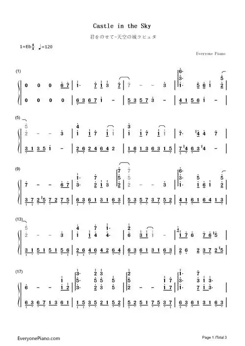 天空之城-castle in the sky双手简谱预览