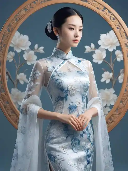 原创超级模特演绎青花旗袍东方之美熠熠生辉