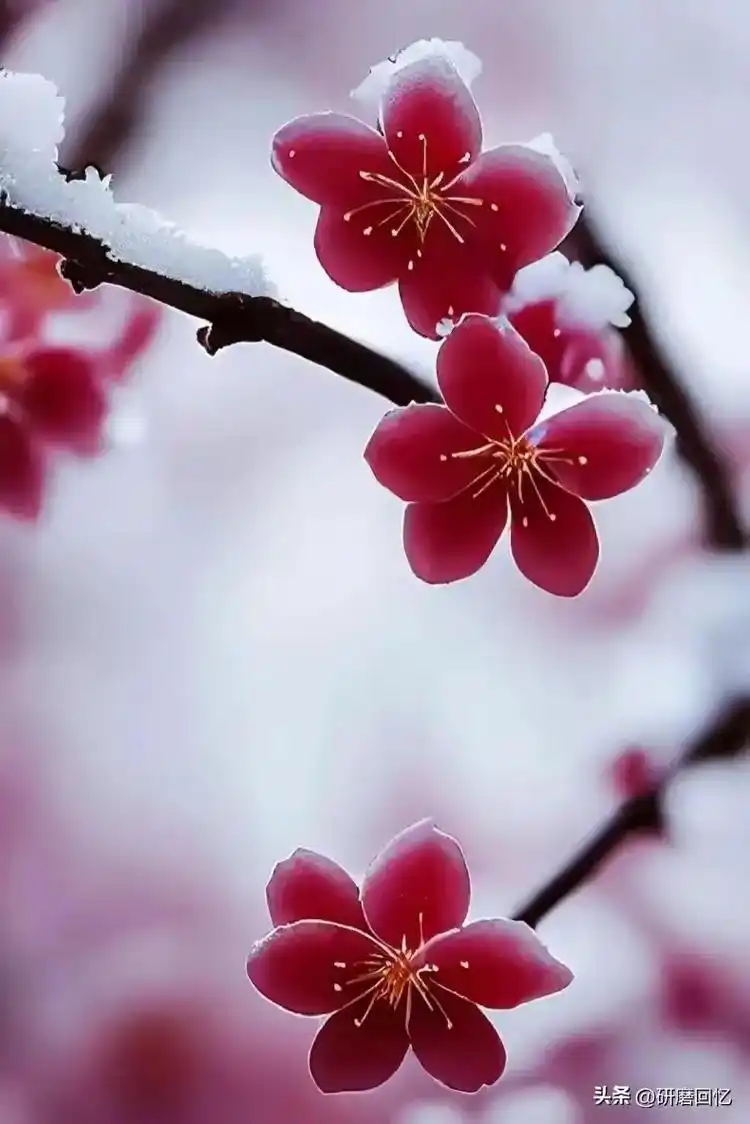 坐在这儿浏览新闻,几张图片不觉入目,只见几枝寒梅雪中绽 - 抖音