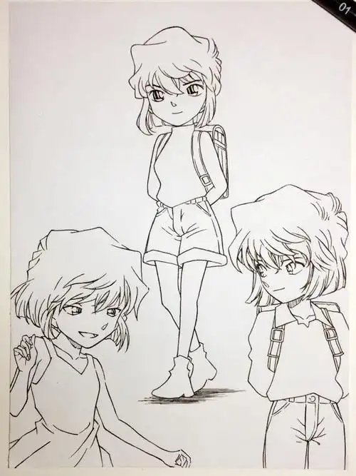 柯南抱灰原简笔画