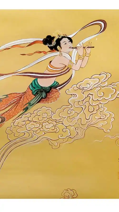 界画寒江---工笔神仙人物《吹箫飞天图》