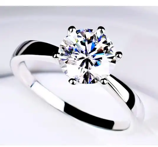 【七夕节礼物】钻石戒指女莫桑石戒指女白金一1克拉钻戒皇冠经典六爪