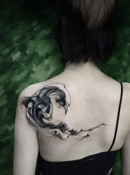 海浪纹身图片_原创图腾静物国画传统背部成品植物习俗腰部纹身图案