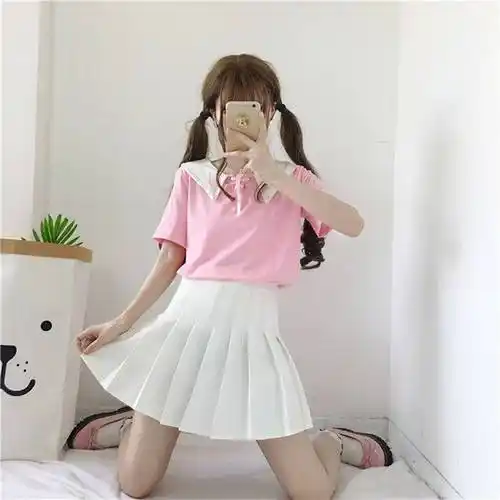 百褶裙女学生短裙韩版高腰半身裙女秋冬裙子半裙蓬蓬裙学院a字裙浅