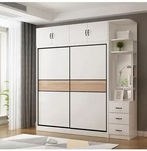 木宇源衣柜推拉门实木简约轻奢组装大衣柜带梳妆镜卧室家具两门组合